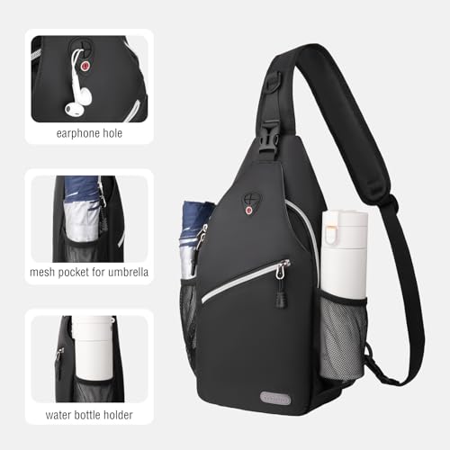 MOSISO Sling Backpack, Multipurpose Crossbody Shoulder Bag Travel Hiking Daypack, Black, Medium