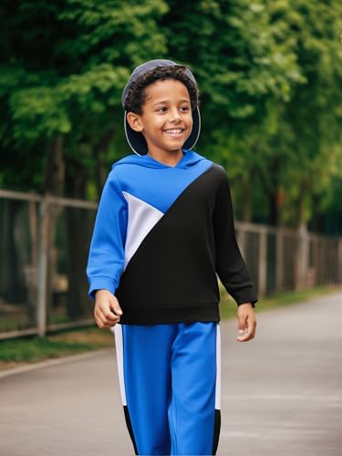 Image of Boys Clothes 2pcs Tween Boy Color Block Hoodie + Pants Little Boys Fall Winter Outfits Set, 4-12 Years