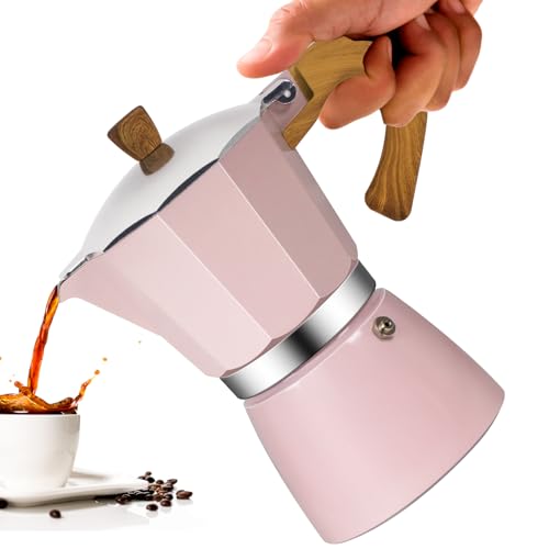 Vaolvpant Cafetera moca clásica de aluminio para 3 tazas, 150 ml, cafetera percoladora, cafetera moca, cafetera Greca, cafeteras para café italiano y cubano, color rosa