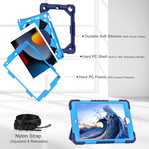 Image of Auizotl Case for iPad 9th /8th /7th Generation 10.2 Inch iPad Case 9th Generation with Screen Protector /Rotate Stand /Pen Holder,Military Grade Shockproof i Pad 9th /8th /7th Gen Cases,Navy Blue