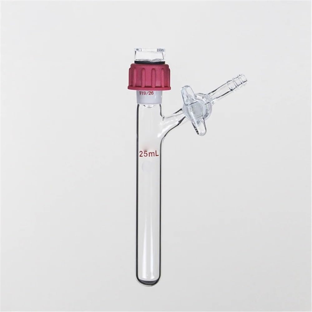 Adaptador de vidrio para toma de vacío, Adaptador de vidrio borosilicato, tubo reacción 10-250 ml, tapón válvula PTFE reemplazable, varios tamaños(LH-437-T-89)
