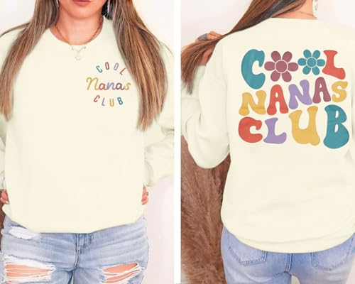 Egelexy Grandma Sweatshirt Cool Nana Shirt Women Nana Club Shirts Blessed Nana Pullover Shirt Nana Long Sleeve Tops Beige thumb #2