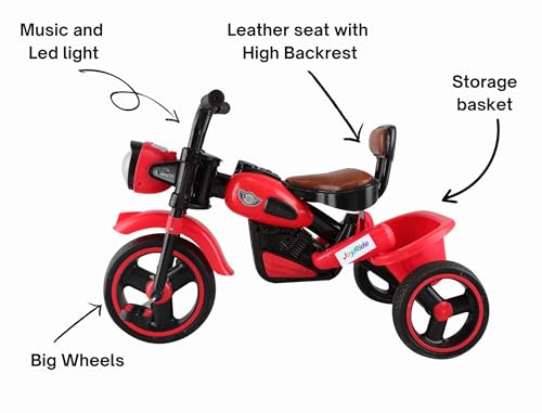 Image of JoyRide Ninja Plug N Play Durable Kids /Pedal Baby Tricycle, Storage Basket, Leather Seat, Led Headlight, Music for 18 Months to 5 Years Boys /Girls /Carrying Capacity Upto 30 Kgs (RED)