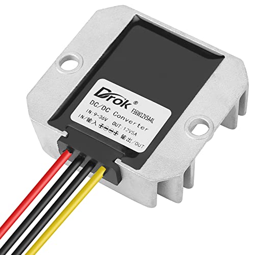 Image of DROK Boost Buck Converter 9V-36V to 12V 5A 60W Aluminium Shell Waterproof Auto Step Up Down Voltage Regulator 12V Volt Transformer for Car Audio Solar Power System LCD Television LED Display Screen