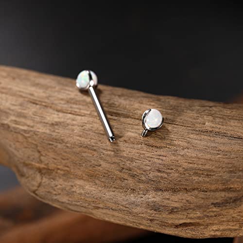 Gagabody Nipple Piercing Jewelry Prong Set G23 Titanium 14G Nipple Rings White Opal Nipple Jewelry Nipple Barbells Nipple Piercings 18Mm Silver Body Piercing Jewelry #TOP6