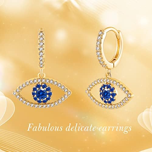 JIANGYUE Blue Evil Eye Earrings, Gold Small hoop earrings for women, with Tiny Cubic Zirconia Dangle Earrings, Ladies Tassel Earrings, Gold huggie earrings