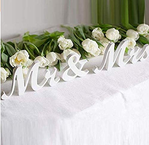 FTVOGUE Vintage Mr & Mrs Wedding Wooden Letters Wood Stand Sign Board Home Party Table Decorative Present(White)