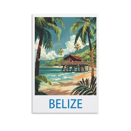 FZYUEN Affiches de voyage vintage Belize - Impressions sur toile pour décoration murale d'intérieur et chambre à coucher - 20 x 30 cm