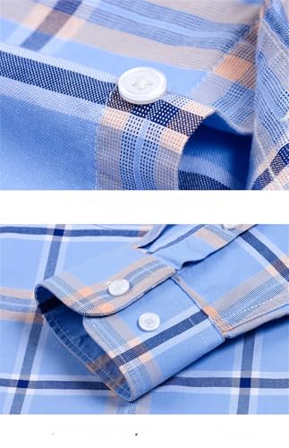 Men Plus Size Plaid Shirt Long Sleeve Cotton Oxford Office Shirt Tops4