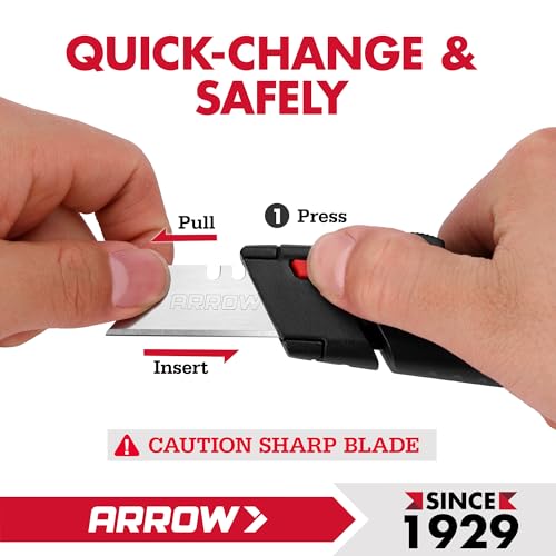 Image of ARROW Retractable Box Cutter, Quick Change Utility Knife with Blade Storage Design, Heavy Duty Aluminum Razor Knife, Twine Cutter, 3 Extra SK2 Blades Included (Pack of 4)