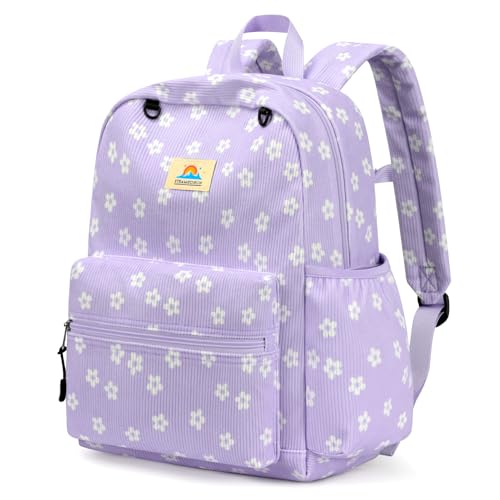 Image of STEAMEDBUN Corduroy Kids Backpack for Girls and Boys 5-8: Girls Backpack for Elementary Kindergarten - 15 inch Cute Backpacks for Kids - Floral