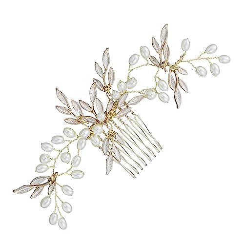 NOLITOY 1個 櫛 ヘアコーム wedding パール 結婚式のヘア ラインストーンのヘア ブライダルカチューシャ 金箔 髪飾り ファッションかんざし 合金 Golden