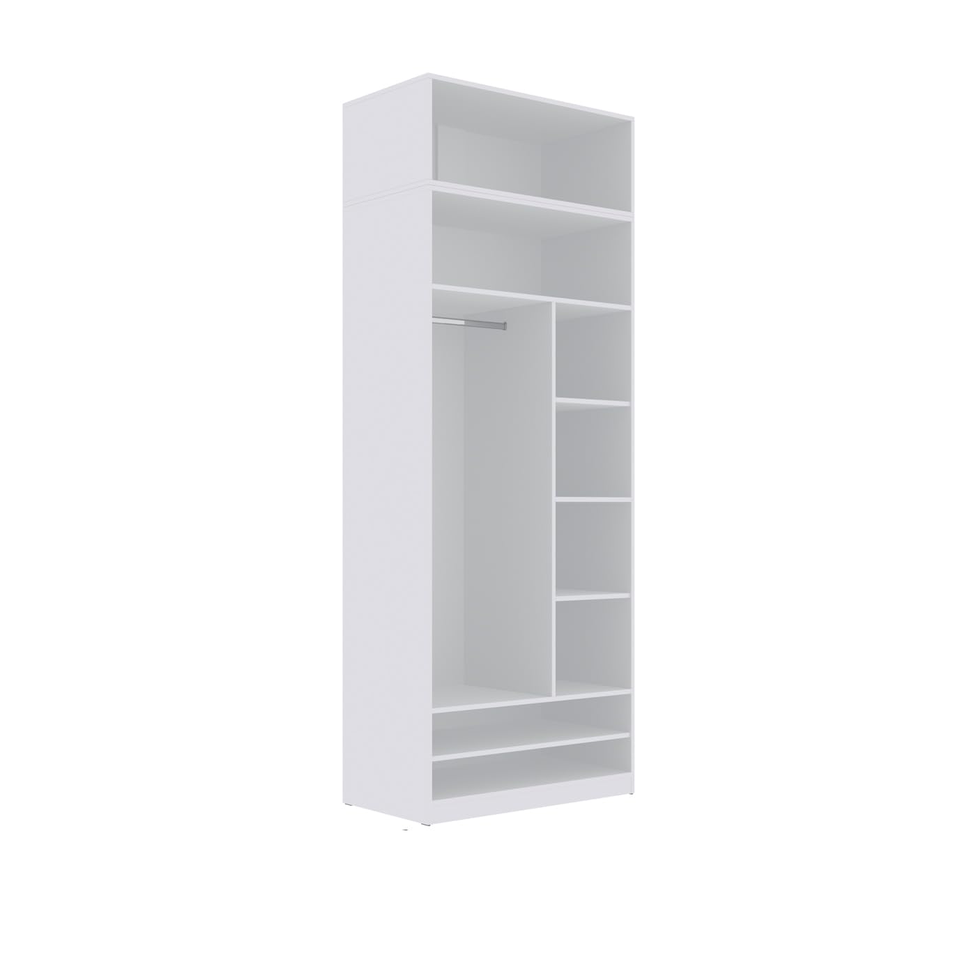 Garderoben-Set TRES R/NB begehbarer offener Kleiderschrank mit 5 Kleiderstangen 6 Schubladen, 380x246x51cm, Weiß