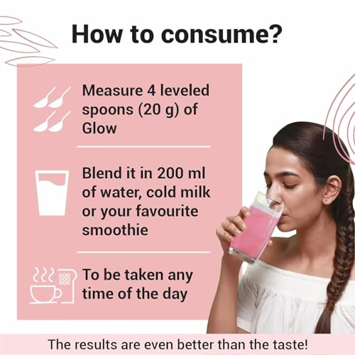 Cureveda Collagen Builder Glow Powder for Brighter & Youthful Skin, Plant-Based Supplement with Rose Water, Veg Beauty Protein, Evening Primrose 100IU, No Added Sugar, 300gm - Image 3