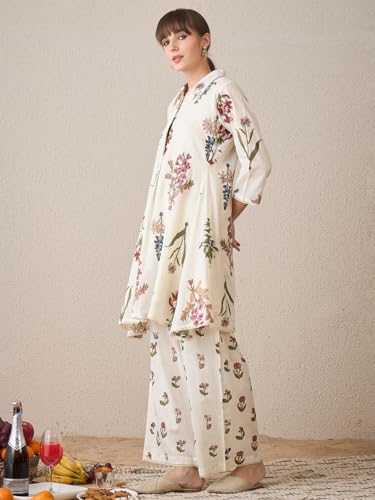 Image of INDO ERA Women's Pure Cotton Embroidered Straight Kurta & Palazzo Set | cotton kurta sets for women