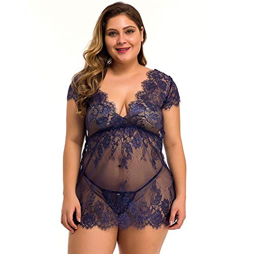 Lingerie sexy femme chic ensemble soutien-gorge en dentelle fine et string bleu XL