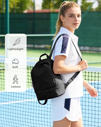 Image of Small Gym Backpack for Women, Office-to-Gym Casual Daypack with Shoe Compartment, Lightweight Water Resistant Small-Size Bag, Clean Fit Style Work Backpack for Daily Use, Black