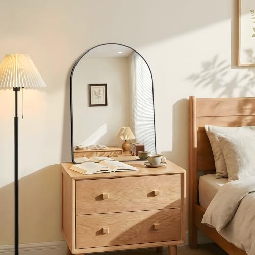 Image of FORBATH Arched Bathroom Mirror 20x28 Inch, Bathroom Mirror Wall Mounted Modern Black Aluminum Alloy Frame Decor Dresser Mirror for Bedroom Living Room Entryway, Hanging or Leaning Against Wall