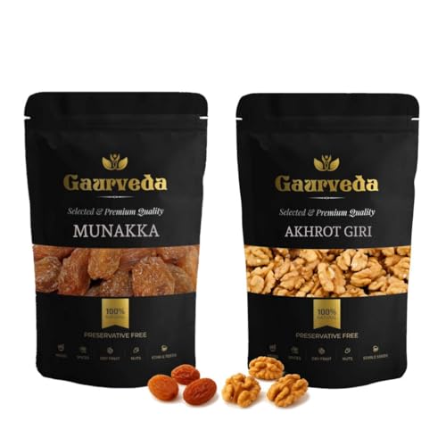 Image of GAURVEDA Munakka & Akhrot Giri Combo Pack - Dried Raisins & Walnut Kernels for Daily Healthy Snacking | Rich in Nutrients | 50 Grams
