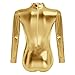 Women Shiny Metallic Long Sleeve Leotard Mock Turtleneck One Piece Bodysuit for Gymnastics Ballet Dance Gold, X