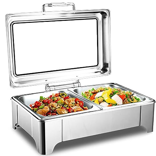 Chafing Dish Calientaplatos de Acero Calientaplatos Eléctrico con Tapa Transparente, Calientaplatos Buffet con Temperatura Ajustable,Doublelattice