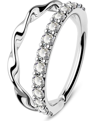 OUFER Nose Rings Silver, 20G Double Hoop 8MM Nose Rings, Seamless Stainless Steel Rook Daith Piercing Jewelry for Women & Men