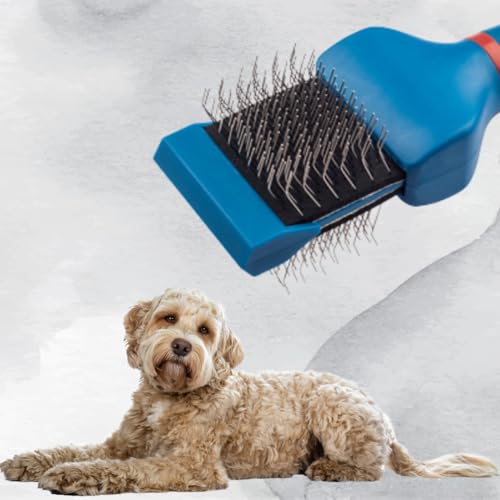 EHASO Hochwertige Fellbürste für Hund & Katze - Langhaar oder kurzhaar - Perfekt für die Unterwolle ihres Haustieres MULITBRUSH BLAU, Einzel, MITTELHART - Langlebige Doppelbürste