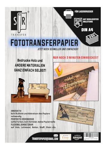 SR-Fototransferpapier - nie wieder rubbeln - 25 Blatt DIN A4 für viele Materialien und Oberflächen