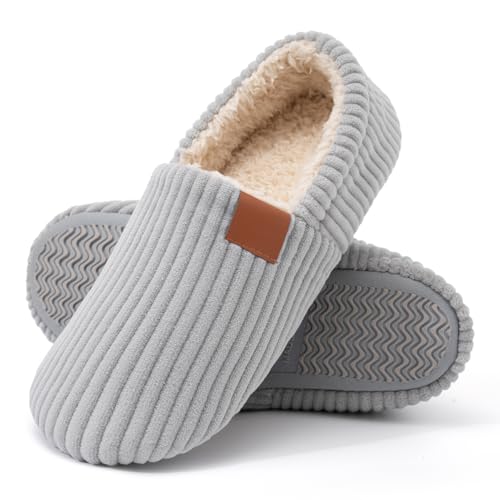Women's Classic Soft & Fuzzy Slippers - Memory Foam, Cotton, Faux Fur - Grey - Women's Size 11 - Perfect for Christmas, Mothers Day, or Any Occasion