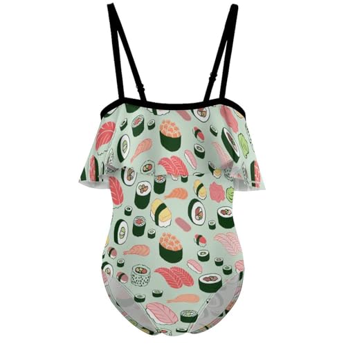 Sushi Pattern Printed Girls' One Piece Swimsuit Cute Beach Swimwear Quick Dry Bathing Suit