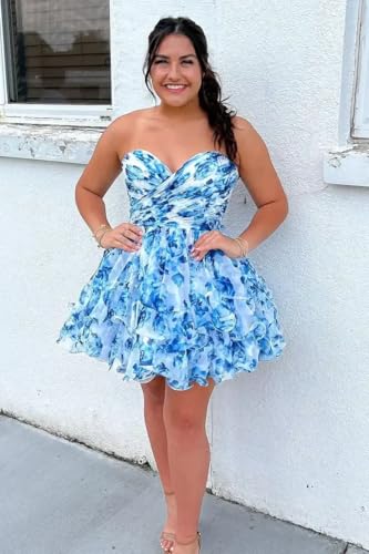 Guramisi Floral Print Sweetheart Ruffle Homecoming Dress A Line Short Prom Dress 2025 for Teens Juniors Cocktail Dresses4