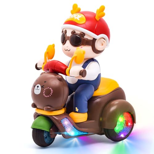 JOCOUNY 360° Rotating Stunt Trike Toy Car, Auto-Rotating Action Motorcycle Toys with Music & LED Lights, Novelty Fun & Stylish Toy Vehicle,...