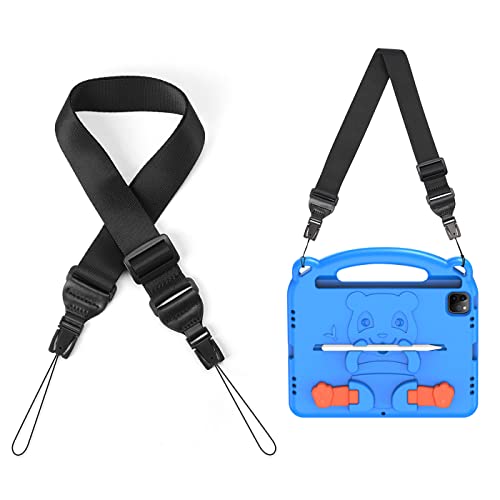 DUZZONA Enfants Bandoulière réglable multifonction pour tablet, sac de voyage, appareil photo, confortable, sangle de cou en nylon, Noir