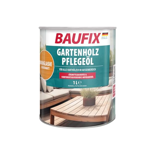 BAUFIX Gartenholz-Pflegeöl douglasie, seidenmatt, 1 Liter, lösemittelhaltiges Holzöl für den Außenbereich, mit Imprägnierwirkung