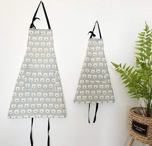 Xlaboratorio - Delantal con bolsillo para adultos y niños, resistente al agua, algodón y lino, delantal de cocina, delantal infantil, color gris