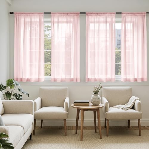 MIULEE Blush Pink Sheer Curtains 63 Inches Long 4 Panels 42 x 63 Inches