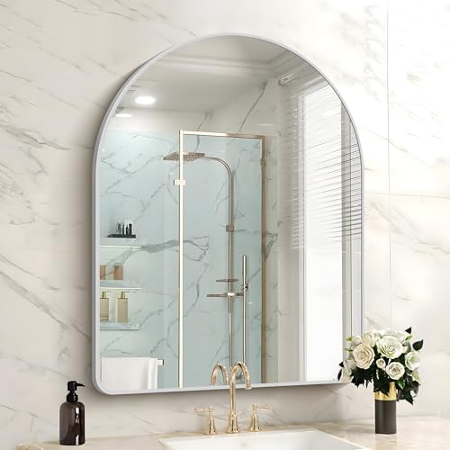Image of FORBATH Arched Bathroom Mirror 40x30 Inch, Silver Arch Wall Mirror with Aluminum Frame, Arched Mirror for Dresser, Fireplace,Entryway,Home Decor,Hanging or Leaning Against Wall