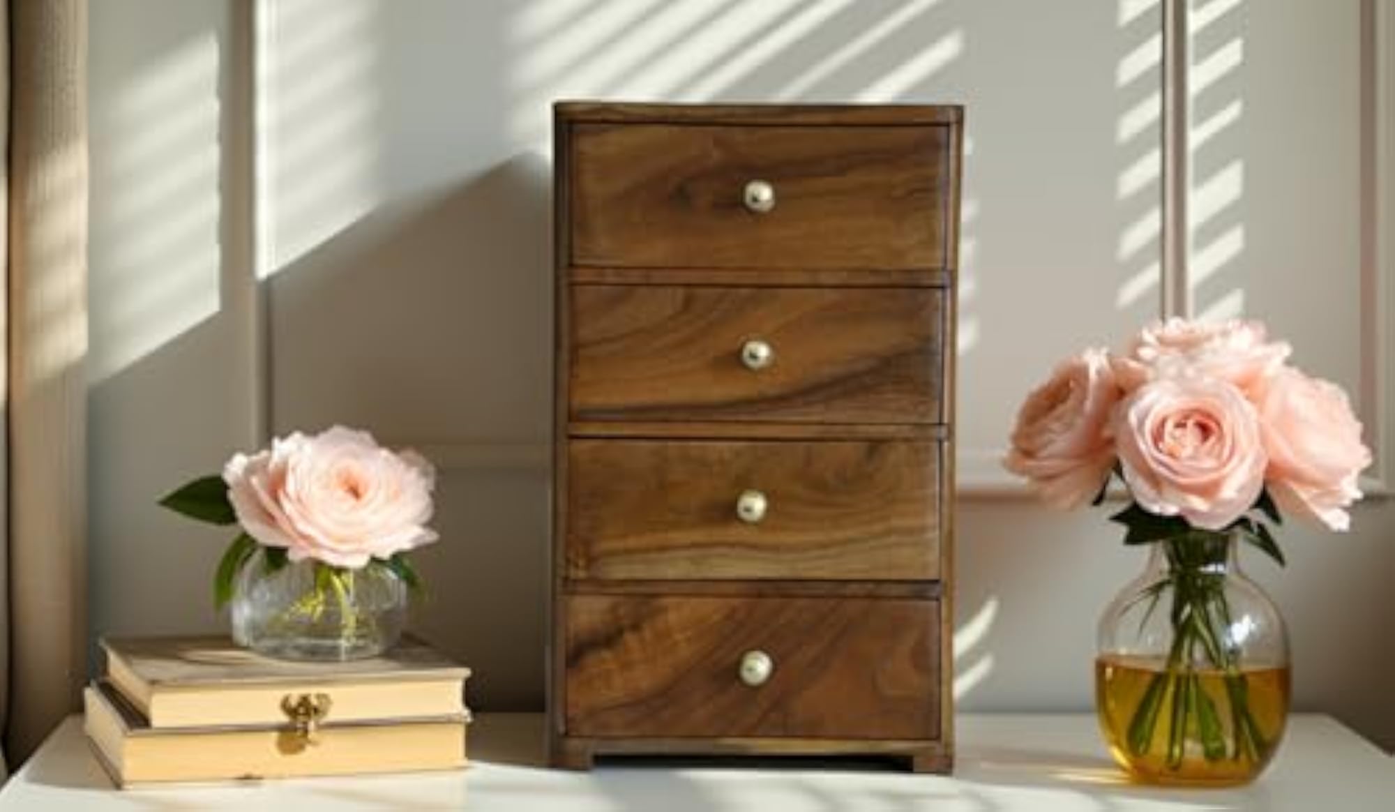 Wooden 4-Drawer Desk Organizer, Decorative Storage Chest