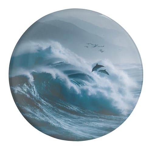 Imán redondo de cristal para nevera, diseño de delfín, con diseño de ondas, para regalo, 1.2 pulgadas