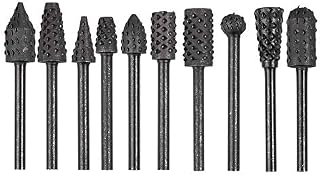 Bestgle 10pcs 3mm 1/8" Shank Rotary Burr Rasp Set Carbon Steel Wood Carving File Rasp Drill Bits for Woodworking Drilling Carving Engraving