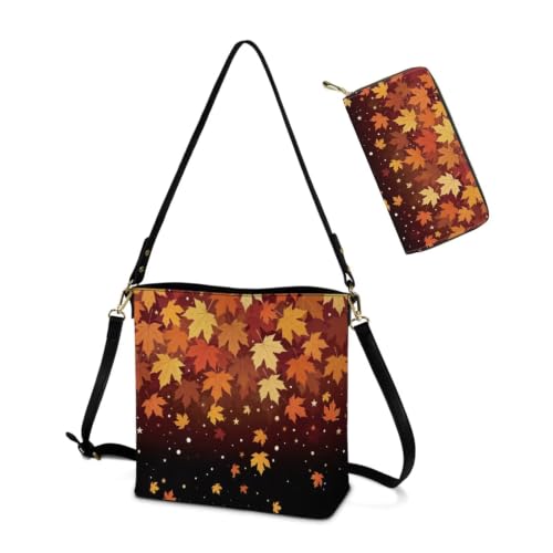 Image of HUGS IDEA Leather Purses and Handbag for Women Bucket Bag with Wrist Wallet 2 Packs