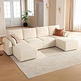 JINOVIA Modulares Wohnlandschaft Ecksofa 324cm, modernes Cord Schlafsofa in U Form mit Hocker, individuell konfigurierbare Couch, hochdichter Memory Schaum, abnehmbare & waschbare Kissenbezüge, Beige