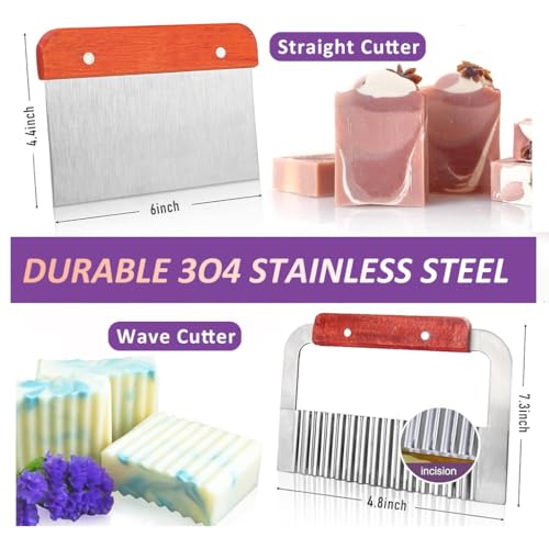 Image of HASTHIP Silicone Soap Mold with Wooden Box, 1200g /42Oz Large Capacity Flexible Rectangular Loaf Mold, Stainless Steel Wavy + Straight Scraper for Soaps Making