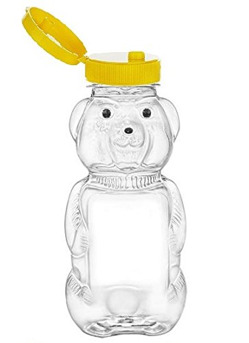 Nakpunar 18 Pack 8 fl oz Plastic PET Honey Bear Jars, Squeeze Bottles with Yellow Flip-Top Dispenser Caps w/Seals - Holds 12 oz Honey by Weight - BPA Free, Refillable and Made in USA - Thumbnail 5