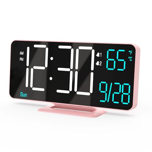 KOSUMOSU Pink Digital Alarm Clock 6.7in Auto Dimming