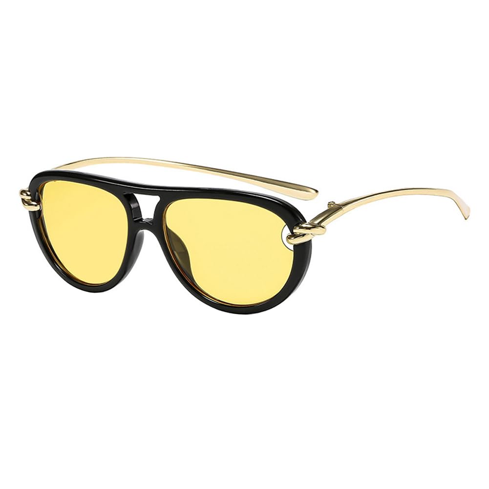 Frissin Women's 2Pcs Black Yellow Large Pilot Sunglasses Uv400 Protection Toad Shapes Frame Gold Metal Temples Luxury Sun Glasses Double Bridge Sunnies Outdoor Travel Street Party