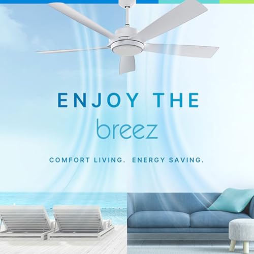 breez Delta Pleasanton 60" Ceiling Fan with LED, Remote, Indoor/Outdoor, White - Image 6