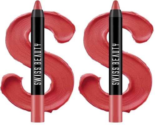 Image of Swiss Beauty Matte Long Lasting Stay Maxx Lip Crayon Lipstick | Matte Finish | 12-Hour Stay | Smudge Proof | Lightweight | Shade-Peach love, 3.5g (Pack of 2)