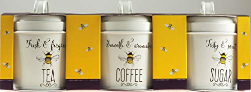 English Tableware Co Set of 3 Bee Happy Enamel Tea Coffee Sugar Storage Canisters - Image 3