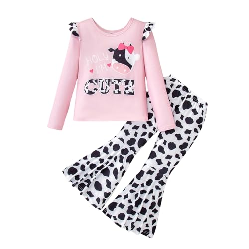 Image of Girl 2pcs set with ruffle sleeves top flared pants spring summer short sleeves 4-12Y